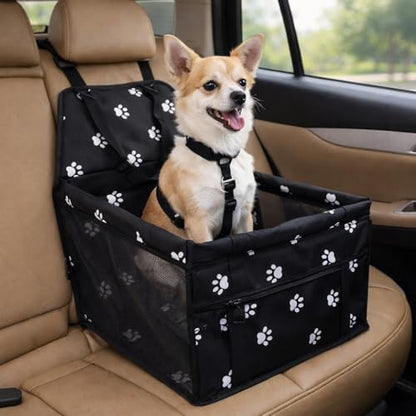 Pet car seat with safety leash attached