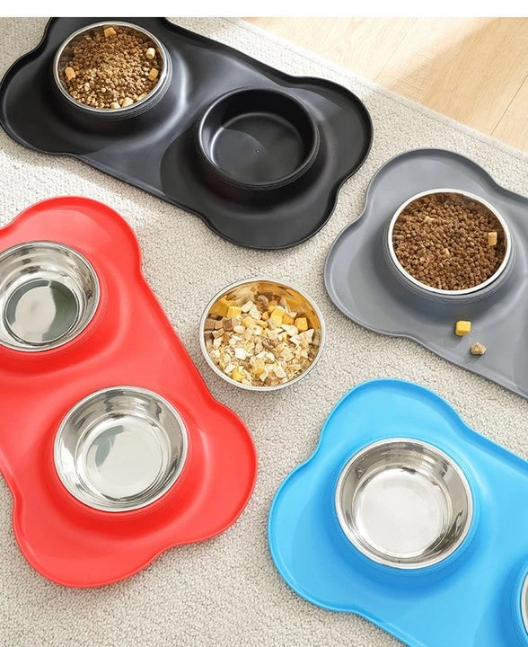 Double dog bowl stainless steel four colours overhead view