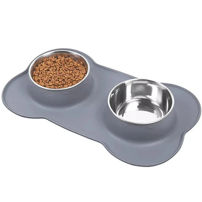 Grey double dog bowl stainless steel