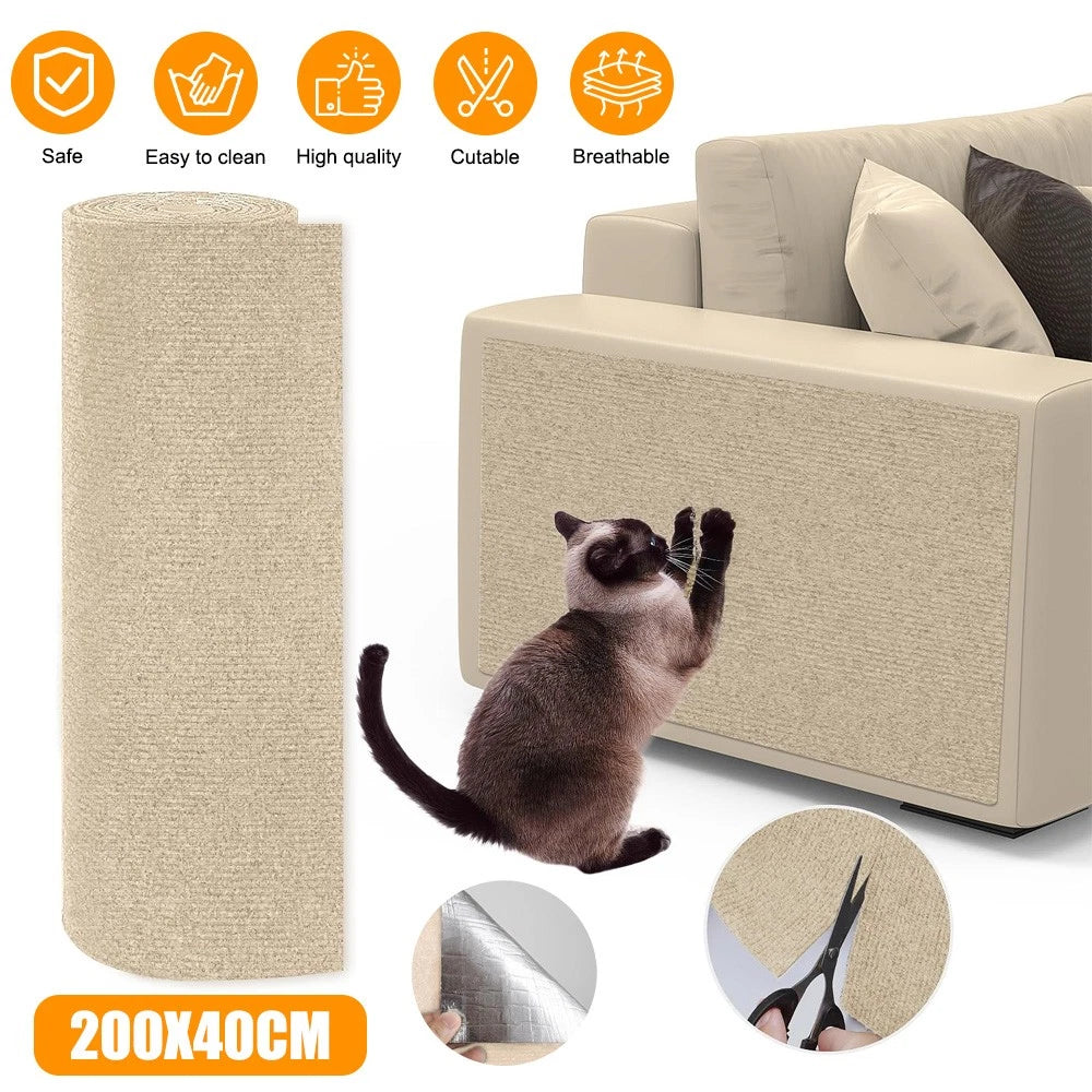 Cat scratch mat self-adhesive sofa protector khaki
