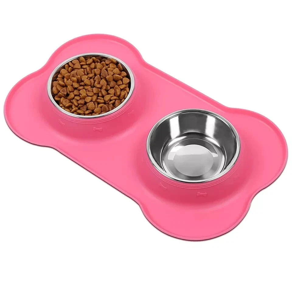 Pink double dog bowl stainless steel