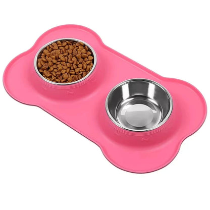 Pink double dog bowl stainless steel