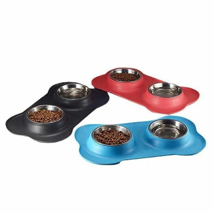 Stainless steel double pet bowls three colours