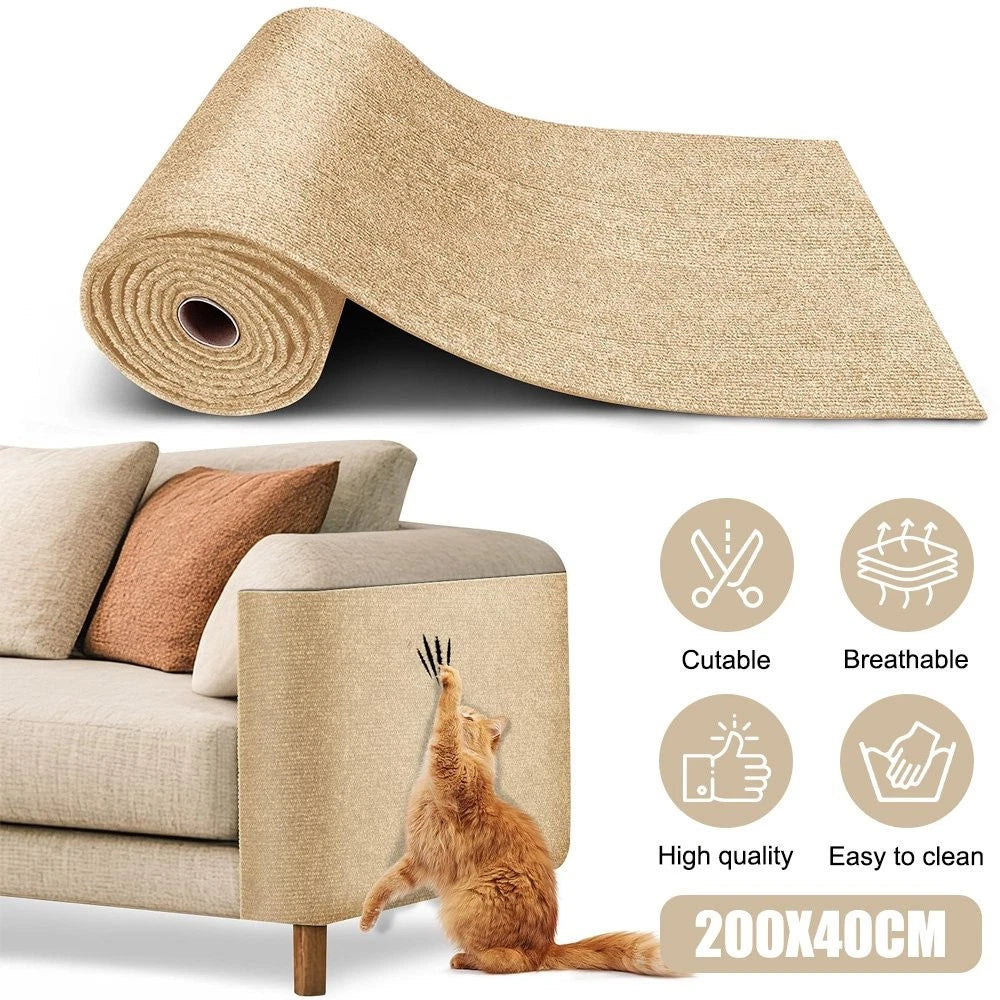 Cat scratching mat applied on sofa arm